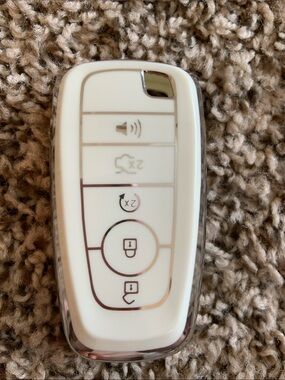 Ford White Car Key Cover with Chrome Trim